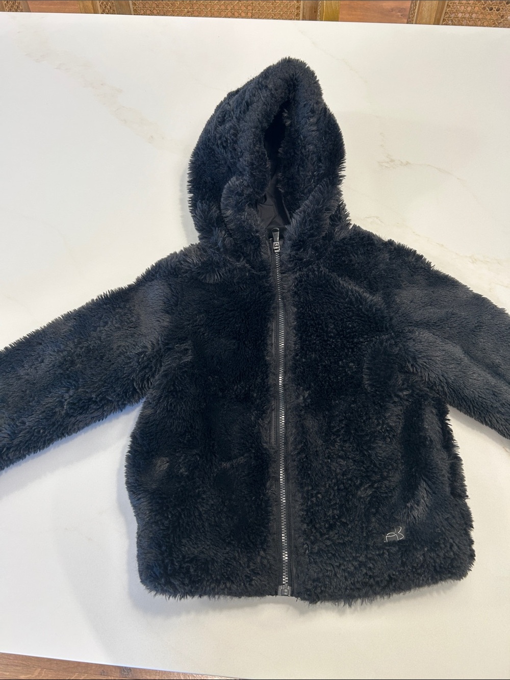 Like new Under Armour Kids' Black Faux Fur Hooded Jacket - Cozy Winter Coat